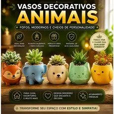 Vaso Animal Fofo para Suculentas | Vasinhos Decorativos Cute Kawaii | Raposa, Elefante, Urso, Gato e Pássaro, e outros