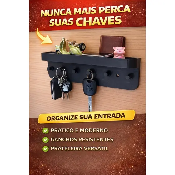 Porta-Chaves com Prateleira – Organizador de Parede Moderno Sem Bagunça