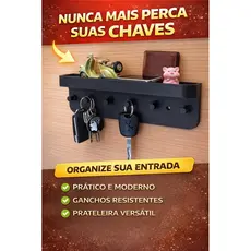 Porta-Chaves com Prateleira – Organizador de Parede Moderno Sem Bagunça
