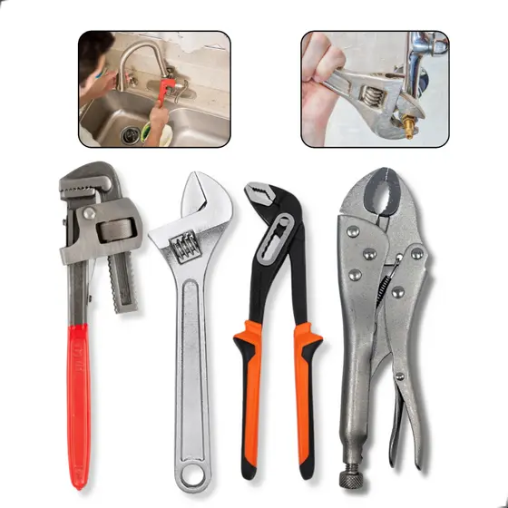 Kit Chave Inglesa + Alicate Bomba + Grifo + Alicate Pressão