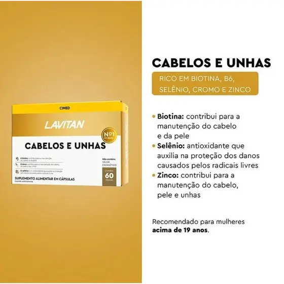 Lavitan Cabelos e Unhas Cimed 60 Cápsulas – Fortalecimento e Brilho (Opções de Kits)