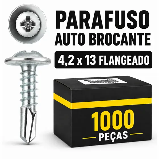Kit Parafuso Auto Brocante Serrilhado 4,2x13 Flangeado Phillips Zincado Forro PVC Metal