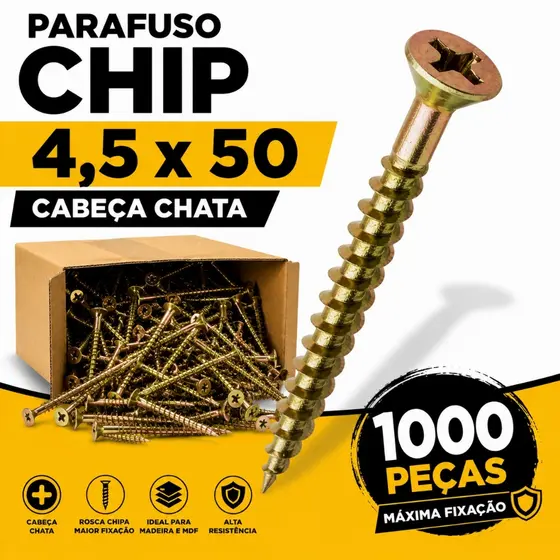 Parafuso Chipboard 4,5x50 Cabeça Chata Philips Para Madeira MDF OSB Kit 100 500 ou 1000 Peças Profissional