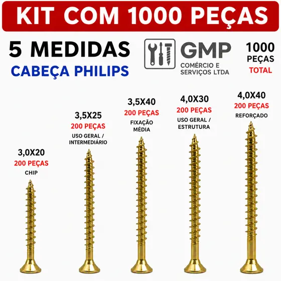 Kit Parafuso Chip Bicromatizado Philips Madeira MDF MDP Varias medidas 250 500 1000 Peças