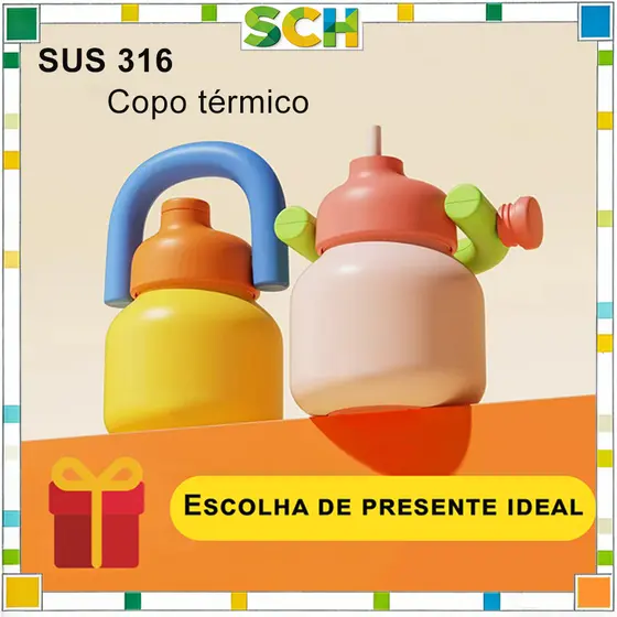 Garrafa Térmica 1000ml Aço 316, boca larga, cores dopamina, fácil limpeza e uso como kettlebell