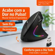 Mouse Vertical Ergonômico Sem Fio Recarregável Kapbom KA-612 USB Bluetooth Silencioso Ortopédico Mão Direita PC Gamer
