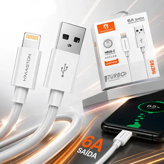 Cabo USB Tipo C 1 Metro 4.0 Carregamento Super Rápido 6A USB-C Dados Carga Alta Velocidade Android Iphone H'Maston HB16