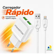 Carregador Rápido H'Maston Y29-1 2 USB com Cabo Carregamento Rápido Portátil Universal para Android e iPhone