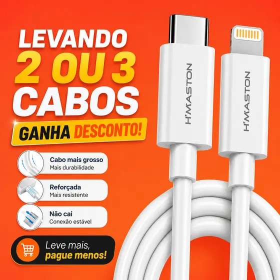 Cabo Turbo Tipo C e Lightning 27W Carregador Rápido Carregamento Rápido Android iPhone Reforçado 1m H'Maston HB16-PD