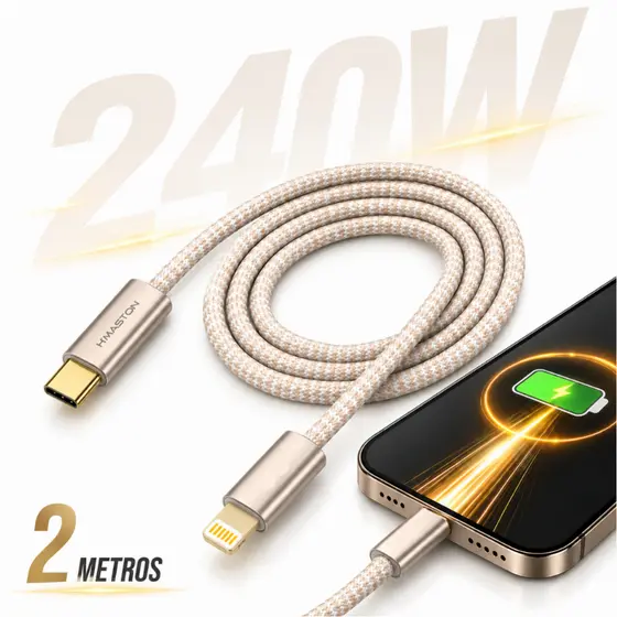 Cabo USB Tipo C Carregador Turbo 240W USB Lightning PD 2 Metros Fast Charge 2M USB-C H'Maston SJX55