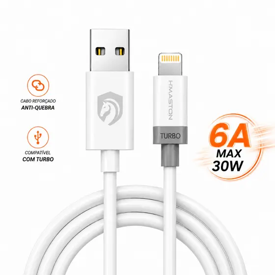 Cabo USB Carga Rápida 4.0 Tipo C Lightning Futurista Carregamento Rápido 1 Metro para Android iPhone H'Maston H140