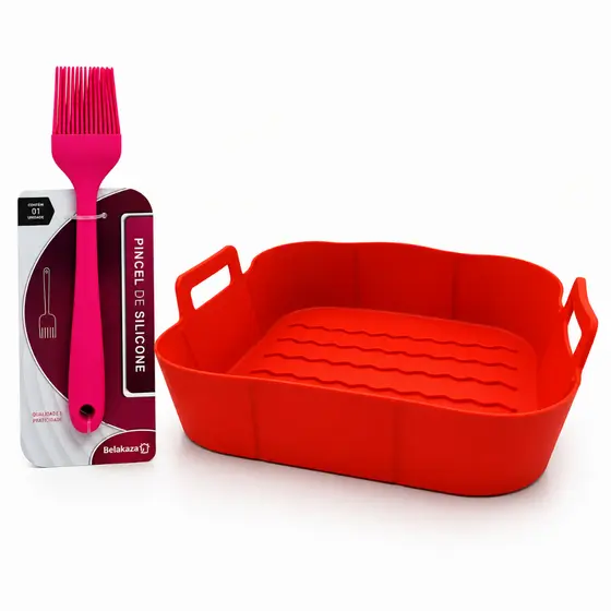 Kit Pincel Silicone Cores Sortidas Belakaza + Forma Silicone Air Fryer