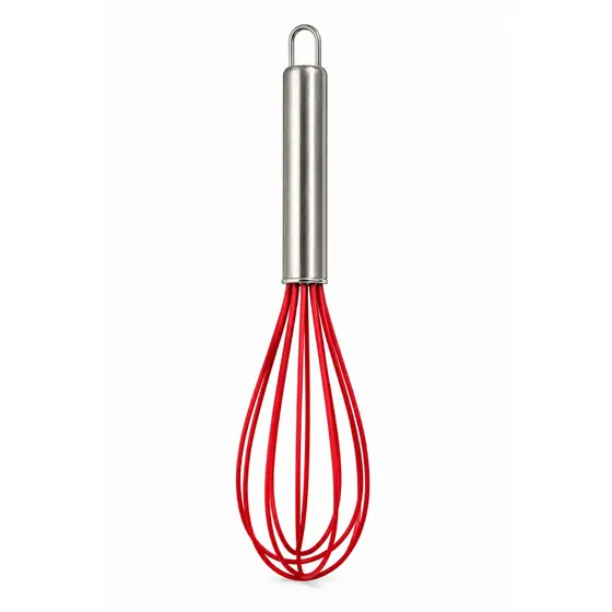 Batedor De Silicone Cabo Inox Vermelho Belakaza 25cm