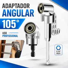 Adaptador Angular Metálico 105° Curto 65mm Longo 130mm Resistente para Parafusadeira e Furadeira
