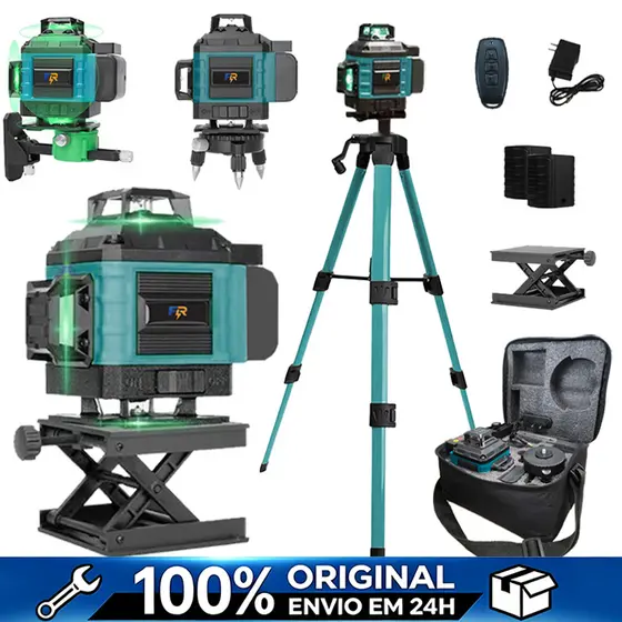 Kit De Nível Laser Verde 16 Linhas 4d Autonivelante Com 2 Baterias Nivel A Laser com Tripé