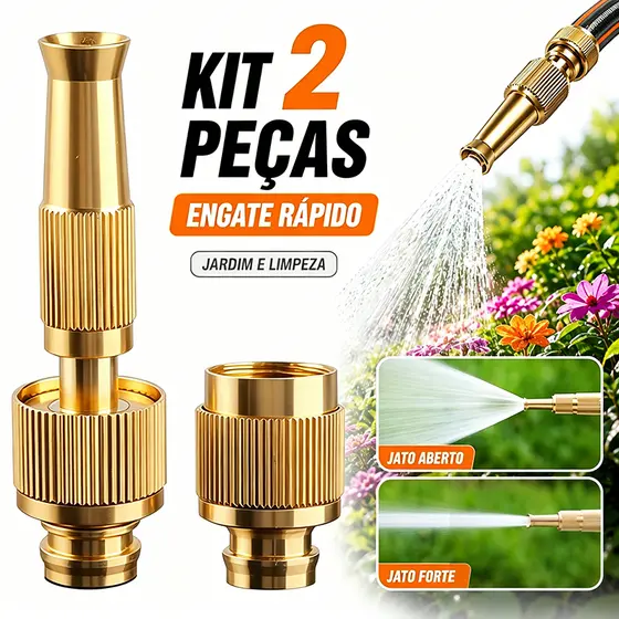 Bico Esguicho Alta Pressão para Mangueira Pistola Spray em Latão + Conector Engate Rápido