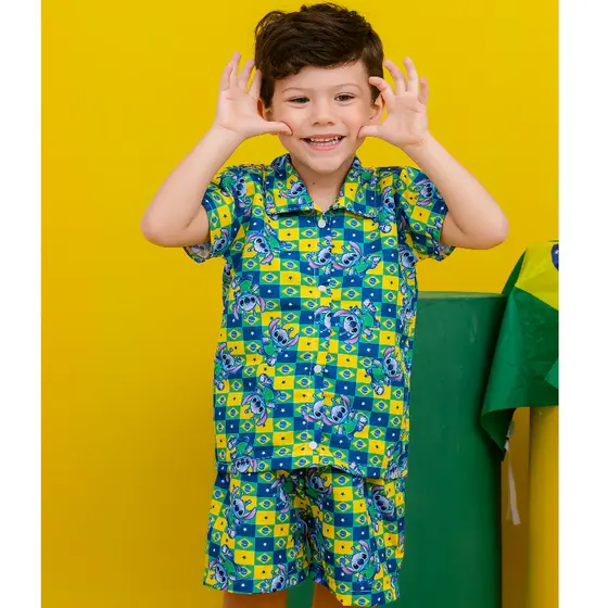 Conjunto Infantil Masculino Stitch, Snoop, Brasil Verde E Amarelo