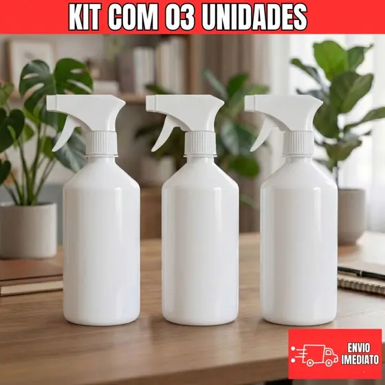 Kit 3 Borrifadores 500ml Branco Gatilho Jato Spray Pulverizador Borrifador de Cabelo Multiuso Frascos Ergonômico Premium