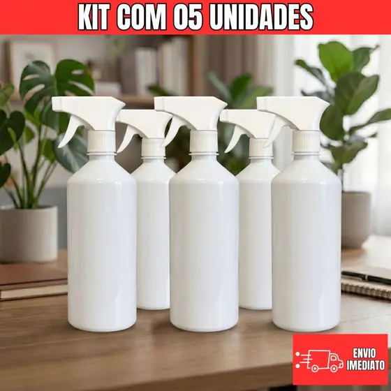 Kit 5 Borrifadores 500ml Branco Gatilho Jato Spray Pulverizador Borrifador de Cabelo Multiuso Frascos Ergonômico Premium