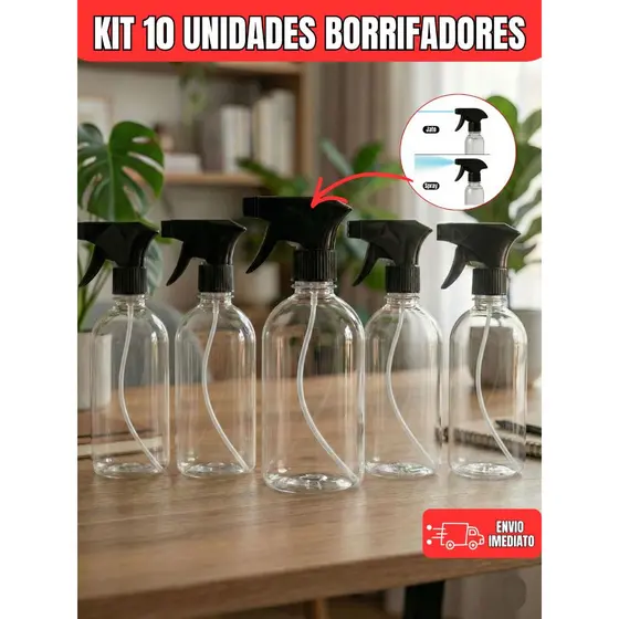 kit 10 Borrifadores Pulverizador Spray 500 ml Gatilho Reforçado Profissional Limpeza e Jardim Frasco