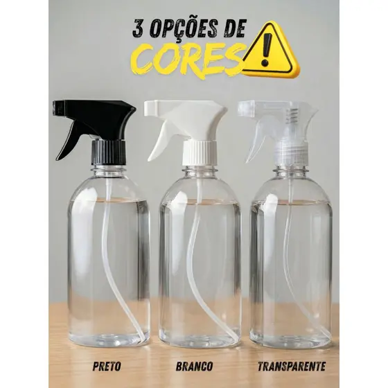 kit 3 Borrifadores Pulverizador Spray 500 ml Gatilho Reforçado Profissional Limpeza e Jardim Frasco