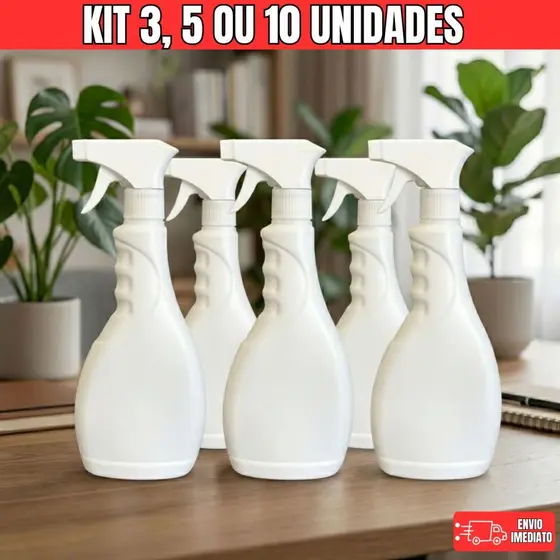 Kit Borrifadores 500ml Branco Gatilho Pulverizador Multiuso Frascos Ergonômico Spray Premium