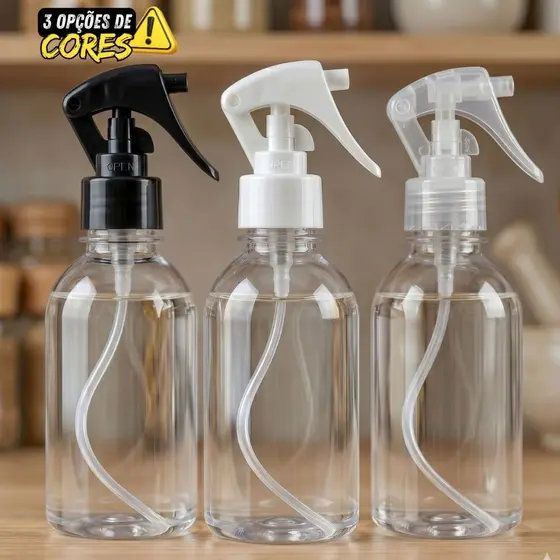 Kit Frasco Borrifador 250ml PET Transparente Com Mini Gatilho Trigger - 3, 5 ou 10 Unid. Pulverizadores Válvula