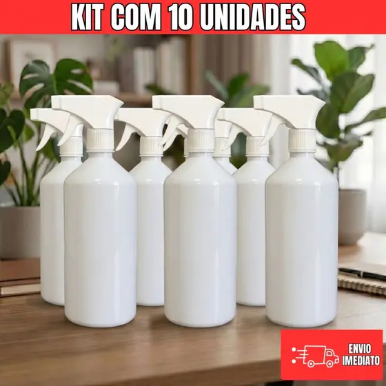 Kit 10 Borrifadores 500ml Branco Gatilho Jato Spray Pulverizador Borrifador de Cabelo Multiuso Frascos Premium