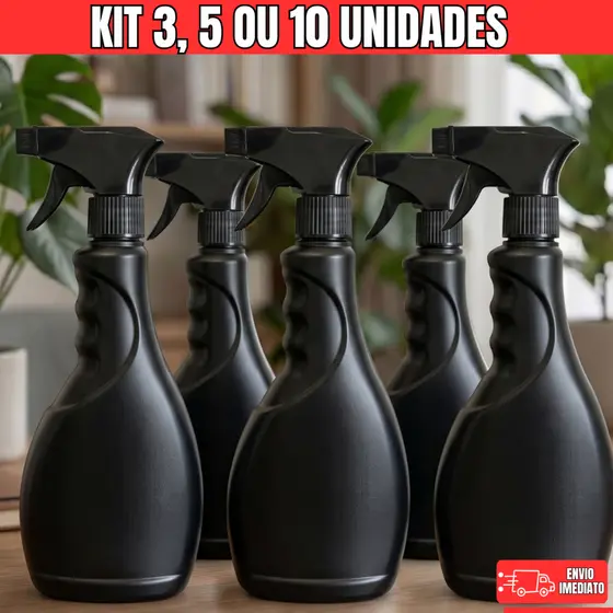 Kit Borrifadores 500ml Preto Gatilho Pulverizador Multiuso Frascos Ergonômico Spray Premium