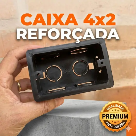 Kit Caixinha de Luz 4x2 Preta Reforçada para Tomada e Interruptor - Embutir Parede Alvenaria (5, 10 ou 20 Unid)