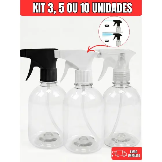 Borrifador 250ml com Gatilho — Kit 3, 5 ou 10 Unidades — Pulverizador Transparente para Limpeza, Plantas e Cabelo