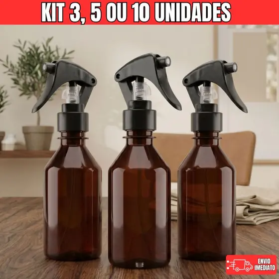 Kit Borrifador Ambar 250ml Com Valvula Mini Trigger Gatilho Premium Plastico Pet Atacado Leve 3, 5 Ou 10 Peças