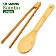 Kit 2 Utensílios de Cozinha em Bambu Colher e Pegador Resistente Sustentável Premium