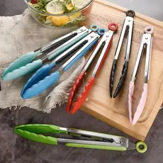 Pegador de Silicone e Inox 25cm Multiuso para Cozinha Churrasco Carne Salada Antiderrapante
