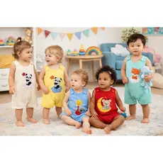 Body ou Jardineira Estilo Banho de Sol Estampado Bebê para Verão 100% Algodão, Leve e Confortável