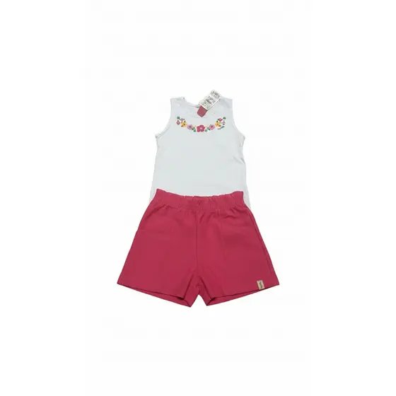 Conjunto Infantil Blusa com Estampa Flores e Shorts Kely Kety Rosa