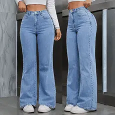 Calça Jeans Wide Leg Feminina Cintura Alta Pantalona Lavagem Clara Premium