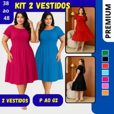Kit 2 Vestido Midi Evangélico Plus Size Feminino Manga Curta Rodado Duas Maria Lastex