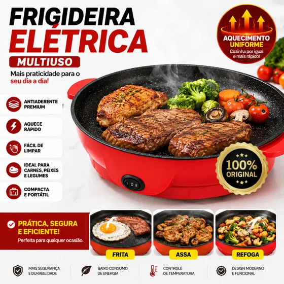 Frigideira Eletrica Antiaderente Chapa Assadeira Grill Multifuncional 600W 110v ou 220v