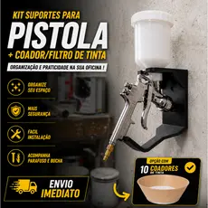 Suporte Para Pistola de Pintura Automotiva Parede Oficinas Organizador Prático + Coador de Tinta