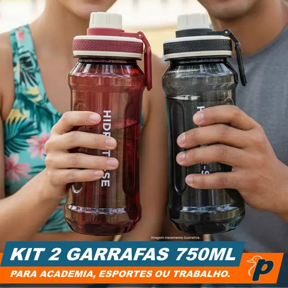 Kit 2 Garrafas Squeeze 750ml com Bico Antivazamento Esportiva Academia Escola Trabalho