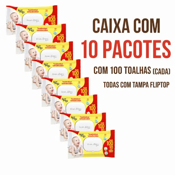 Lenço Umedecido Bebê Hipoalergênico S/ Álcool Kit com 3 ou 10 Pacotes Pele Sensível Amor em Dobro