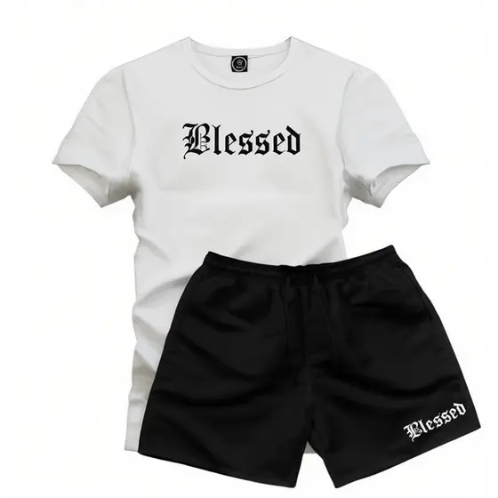Kit Infantil Blessed Camiseta + Bermuda Kit Roupa Masculina Estilosa Streetwear Confortável Moda