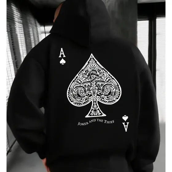 Moletom Unisexx Ás de Espadas Estampado Canguru Capuz Streetwear Blusa de Frio  Inverno Premium