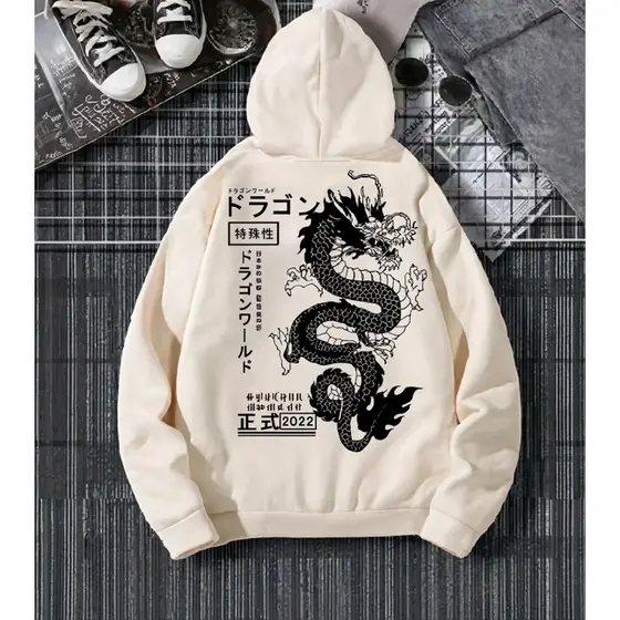 Moletom Dragão Japonês Masculino Feminino Com Capuz Anime Streetwea Estampado Oriental Casual Adulto