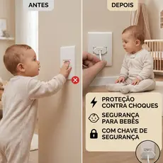 Protetor de Tomada Infantil Anti Choque Bebê Segurança 2 e 3 Pinos com Chave