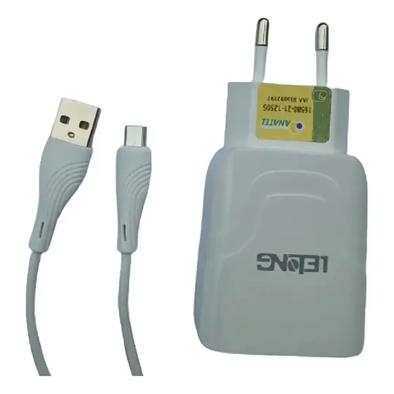 Carregador Celular Parede Lelong 5.1A USB Dupla Entrada Cabo V8 Tipo C