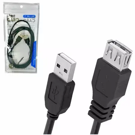 Cabo extensor USB Macho x Fêmea 2 metros It-Blue LE-803 Resistente Transmissão de dados 2.0 Preto