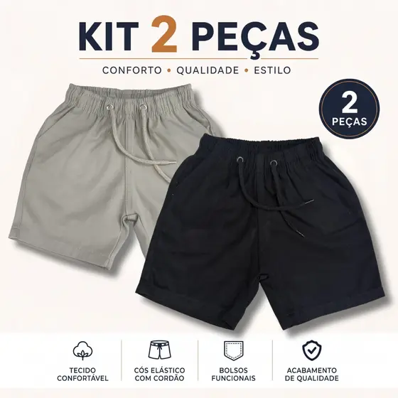 Kit 2 Bermudas De Sarja Menino 100% Algodão Direto Da Fábrica Short Premium Infantil