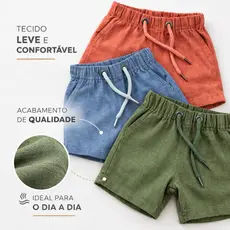 Kit 3 Shorts Infantil Linho Menino Bermuda Mauricinho Premium 2 a 14 Anos Cores Sortidas